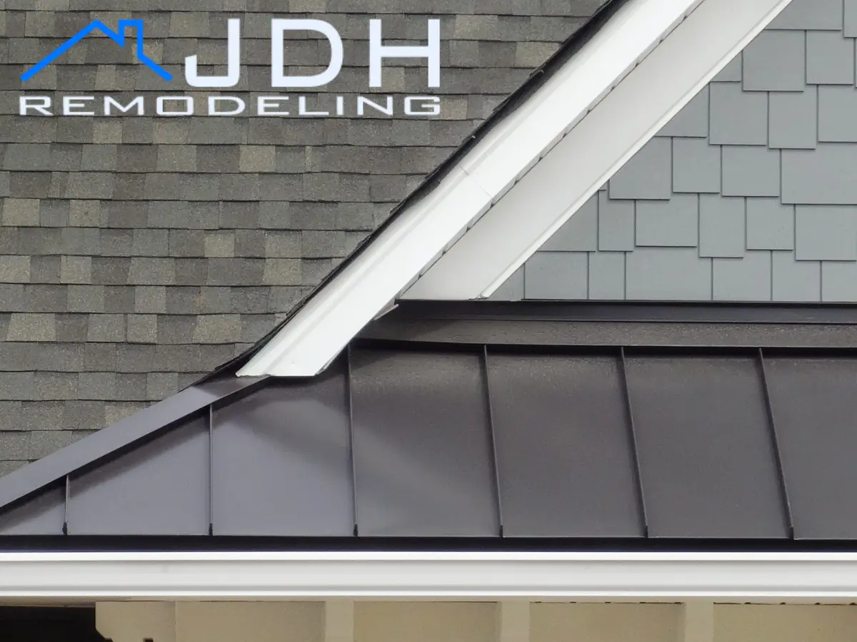 Shingle roofs with a metal roof front porch