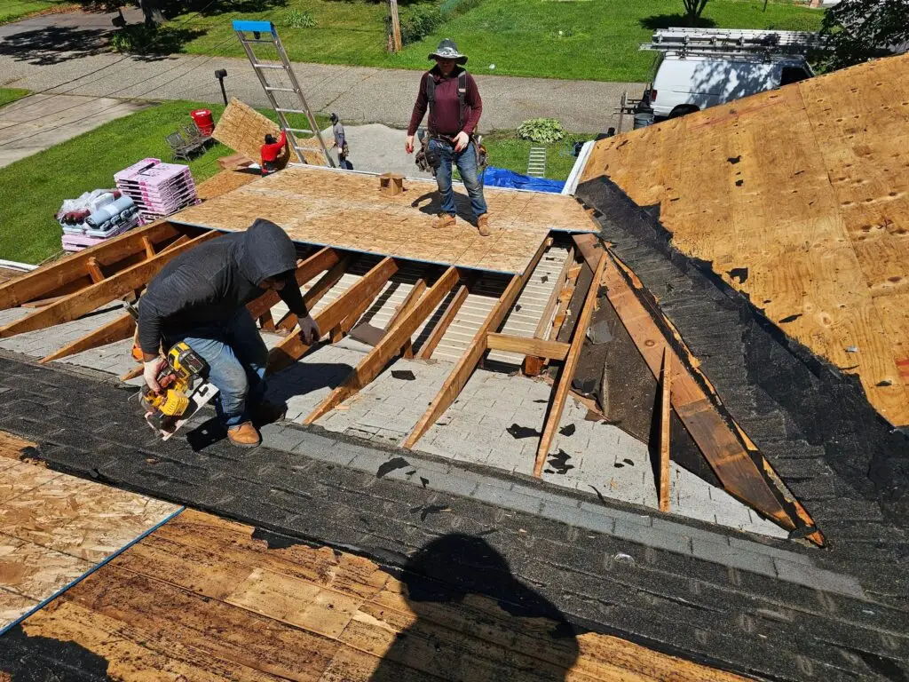 Major roof repair being completed