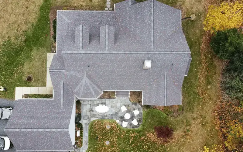 Completed roof replacement in Prince Frederick MD aerial view