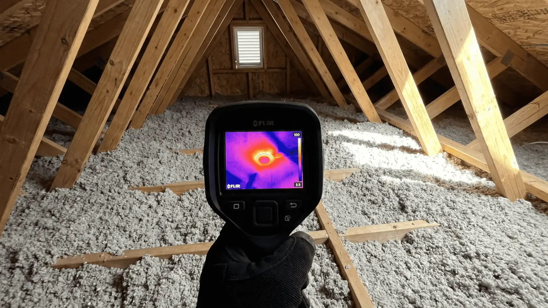 JDH Remodeling technical team performing an attic kinetic audit and solar fan installation in Maryland