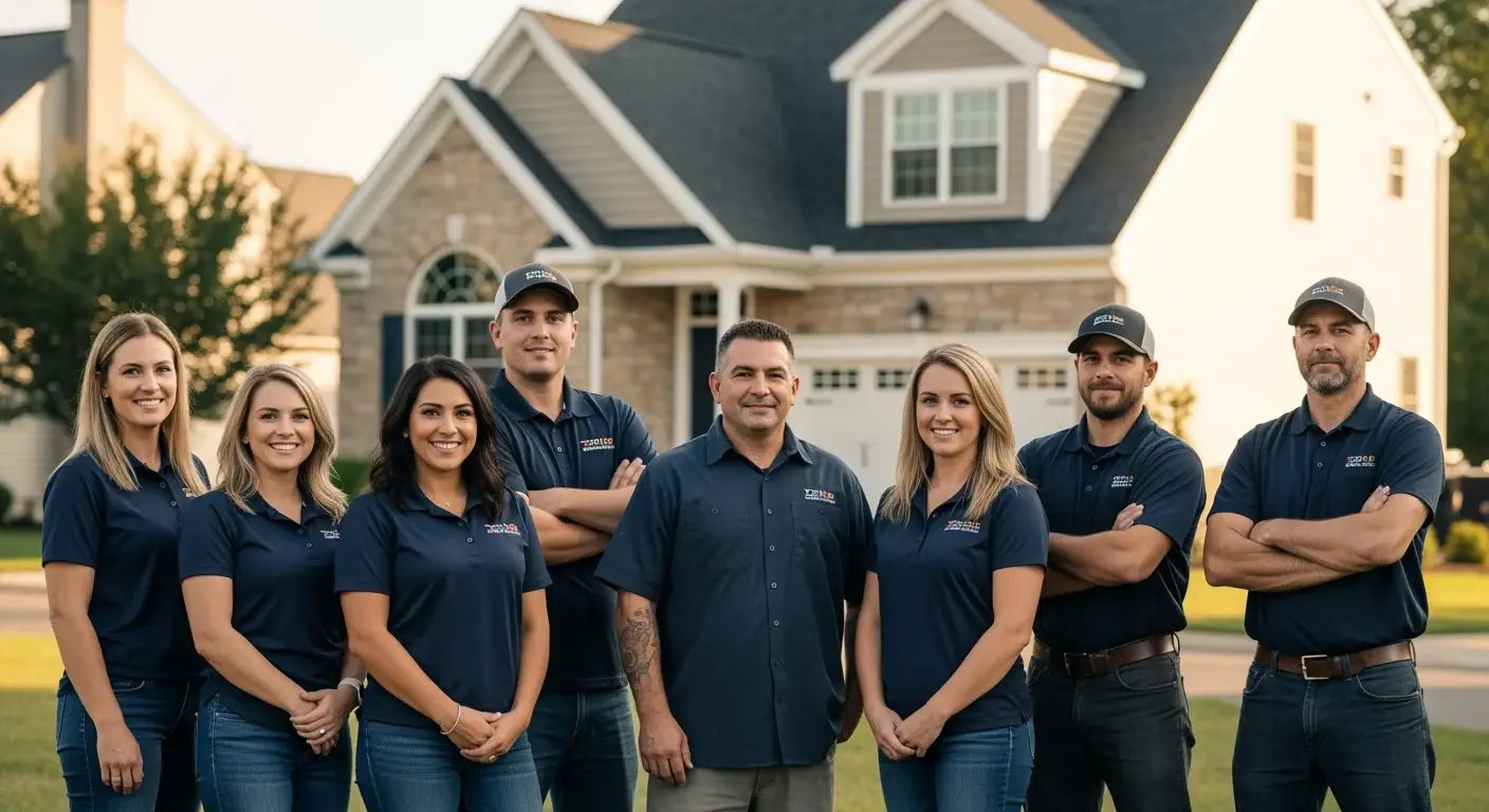 The JDH Remodeling team of office staff and field crew in front of a Maryland home