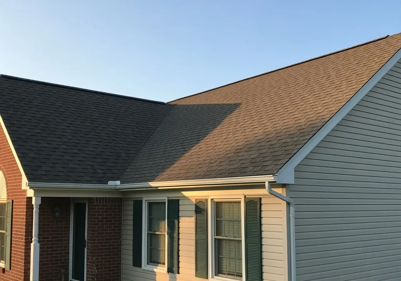 JDH Remodeling aerial completed Owens Corning Duration Estate Gray asphalt shingle roof replacement on a two-story Stafford Maryland colonial inside the Brooke Point High School catchment