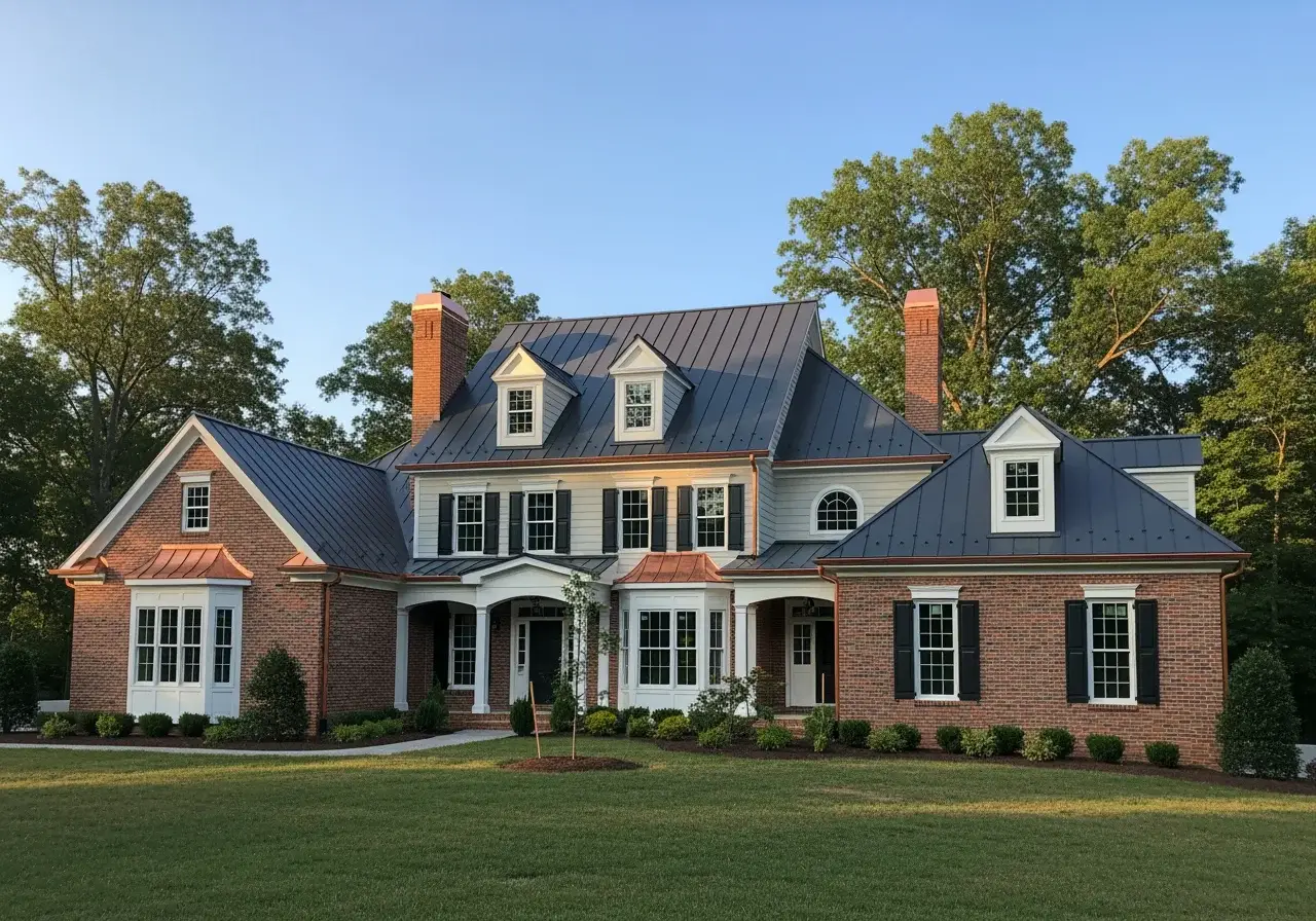 JDH Remodeling completed Owens Corning Duration Colonial Slate asphalt shingle roof on a Springfield Virginia home with white exterior and red shutters as a State Farm Insurance roof inspection install