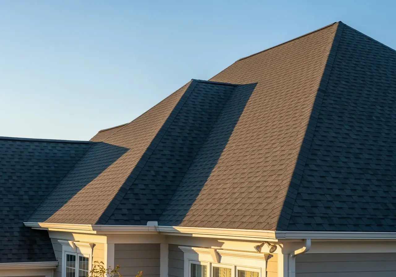 JDH Remodeling aerial completed Owens Corning Duration Estate Gray asphalt shingle roof replacement on a two-story Port Republic Maryland colonial inside the Calvert County Public Schools catchment