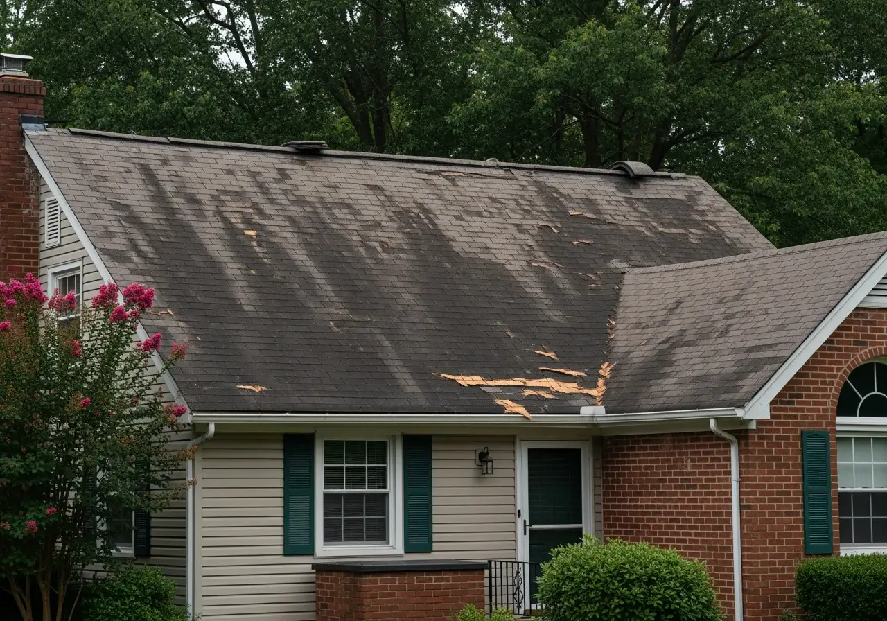 JDH Remodeling HAAG Master Certified roofer inspecting an autumn-covered Hollywood Maryland roof with clipboard documenting wear and pre-listing scope of work