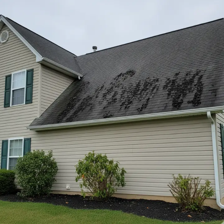 Old asphalt shingle roof on Lawrin Court, Chesapeake Beach, MD before replacement