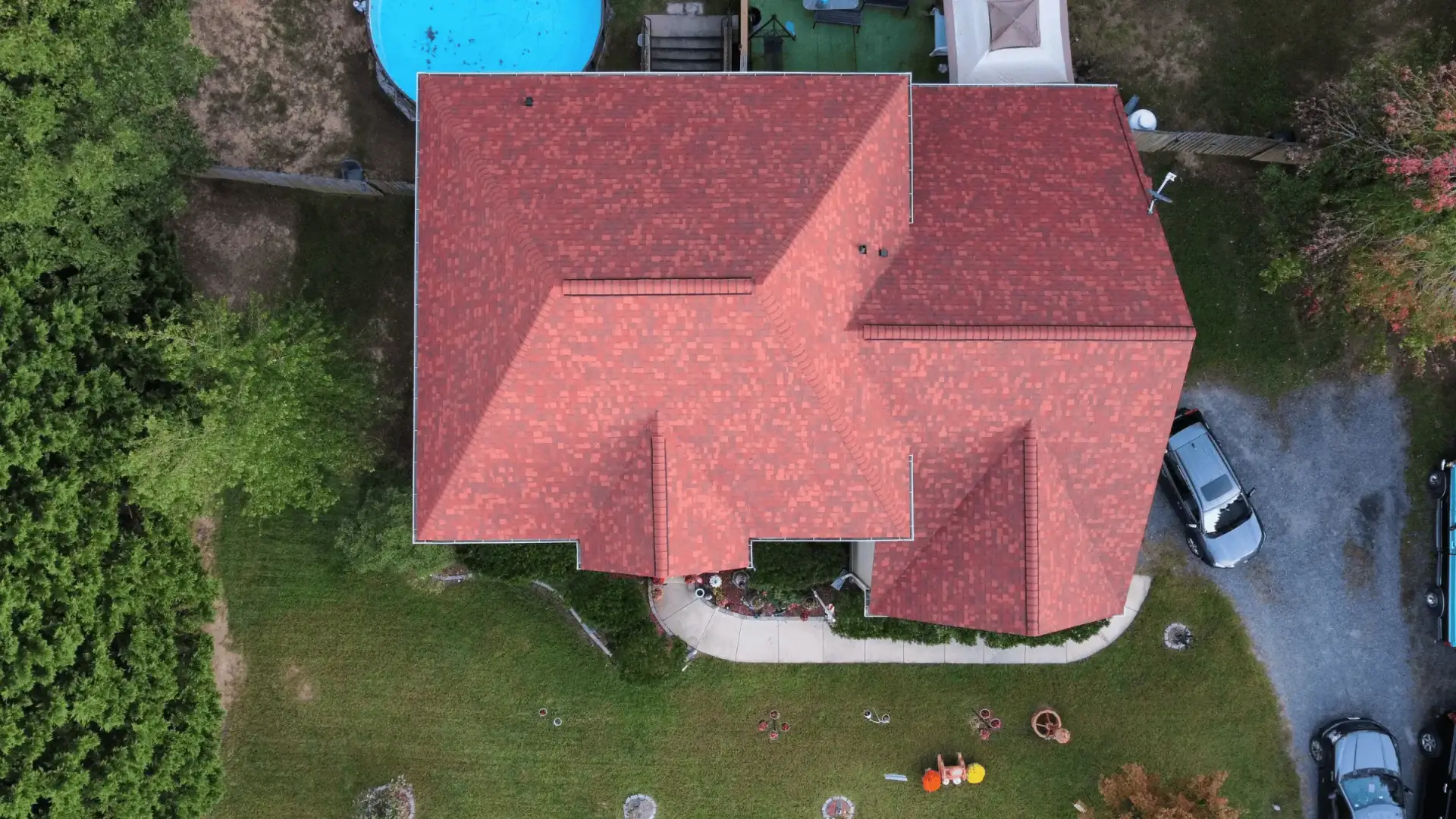 Aerial view of a St. Charles village rooftop in Waldorf Charles County Maryland served by JDH Remodeling