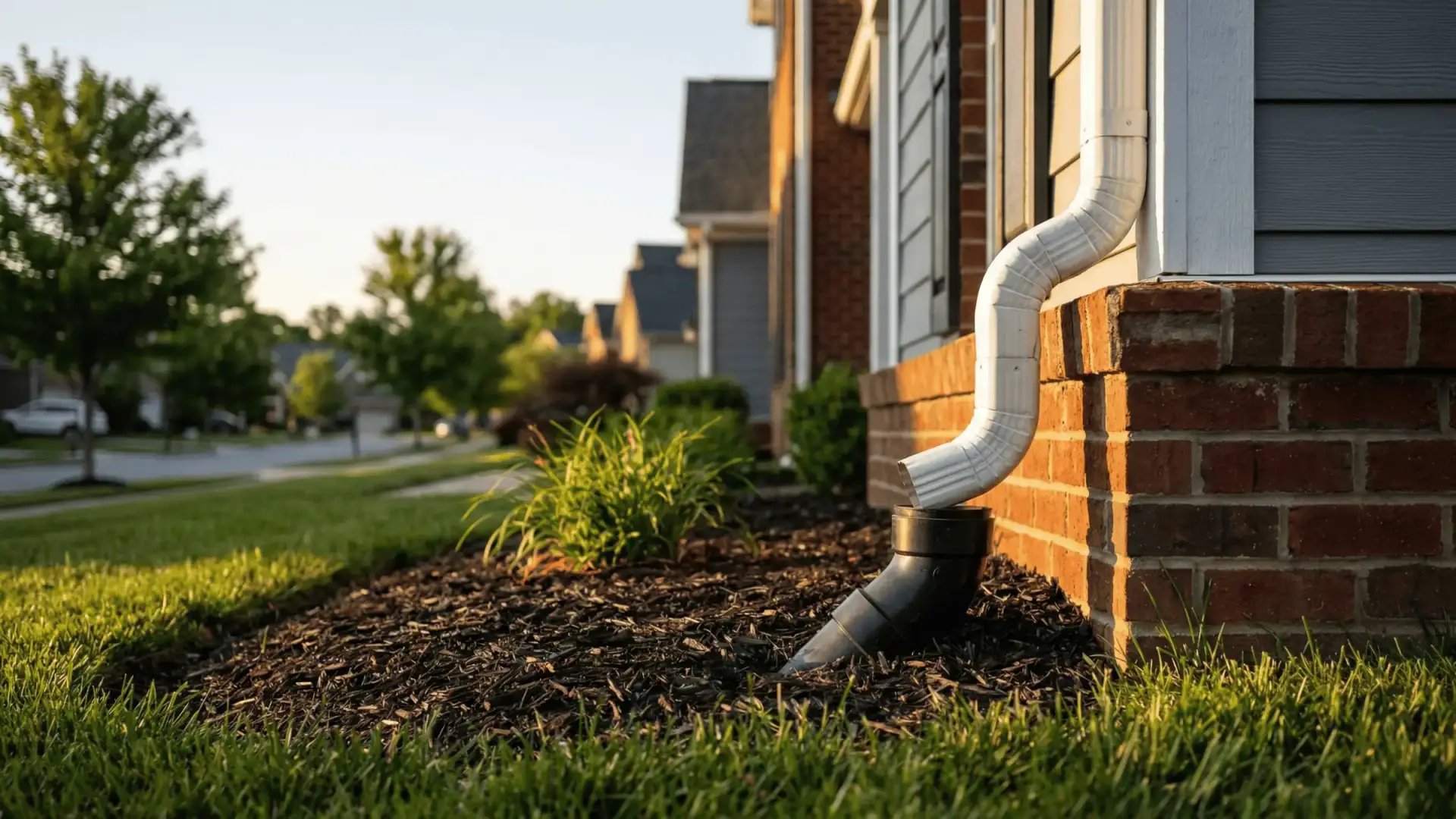 Custom seamless gutter and downspout installation on brick home by JDH Remodeling
