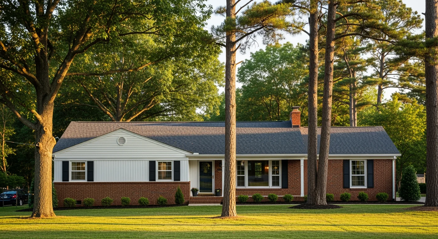 JDH Remodeling aerial view of a completed asphalt shingle roof installation on a modern two-story Bryans Road Maryland home with white trim