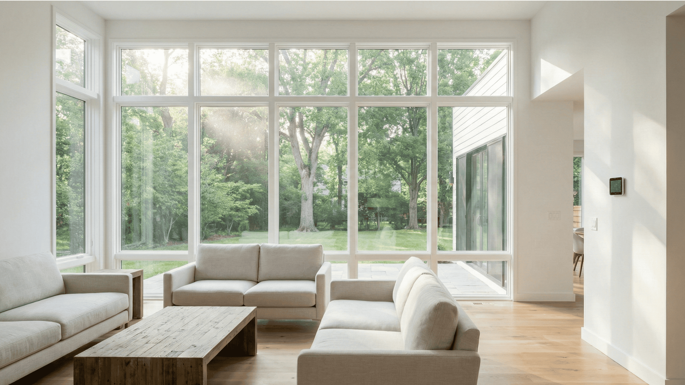 Light and airy modern Maryland living room featuring energy efficient windows