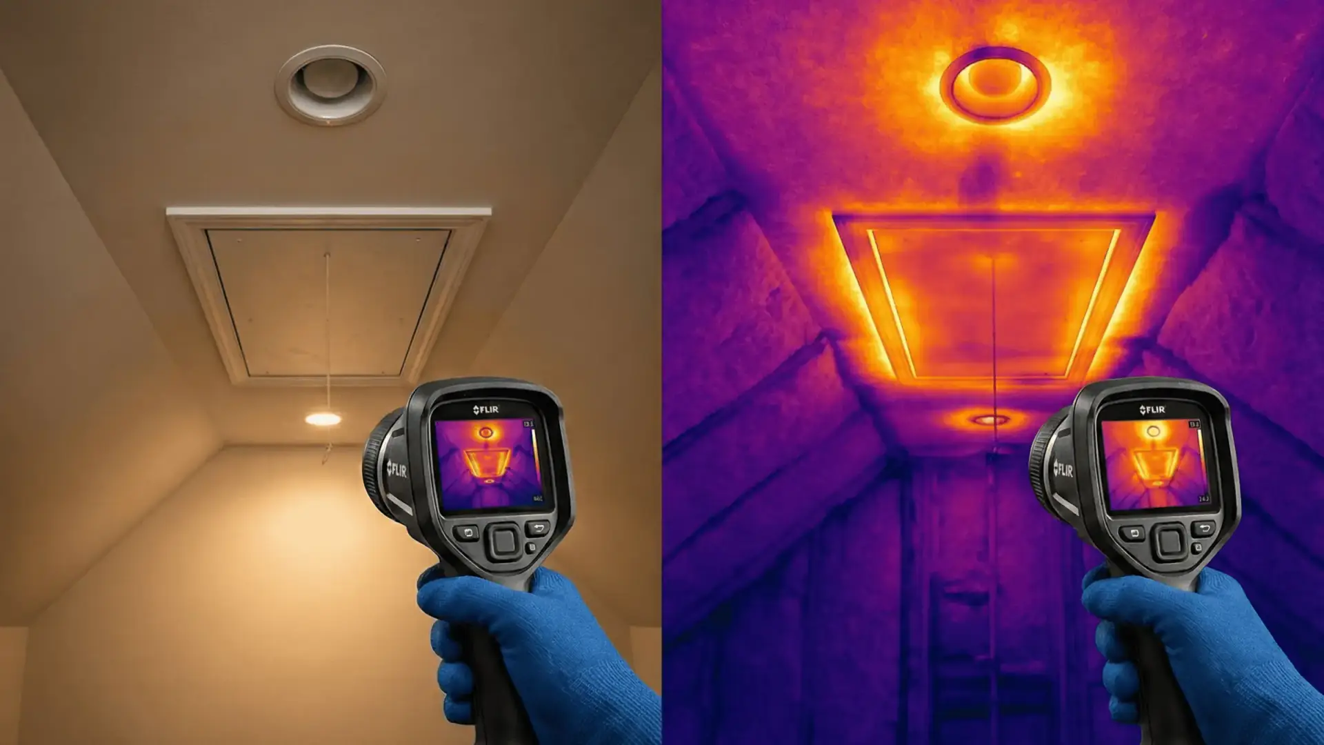 JDH FLIR thermal moisture imaging of attic insulation revealing heat loss patterns