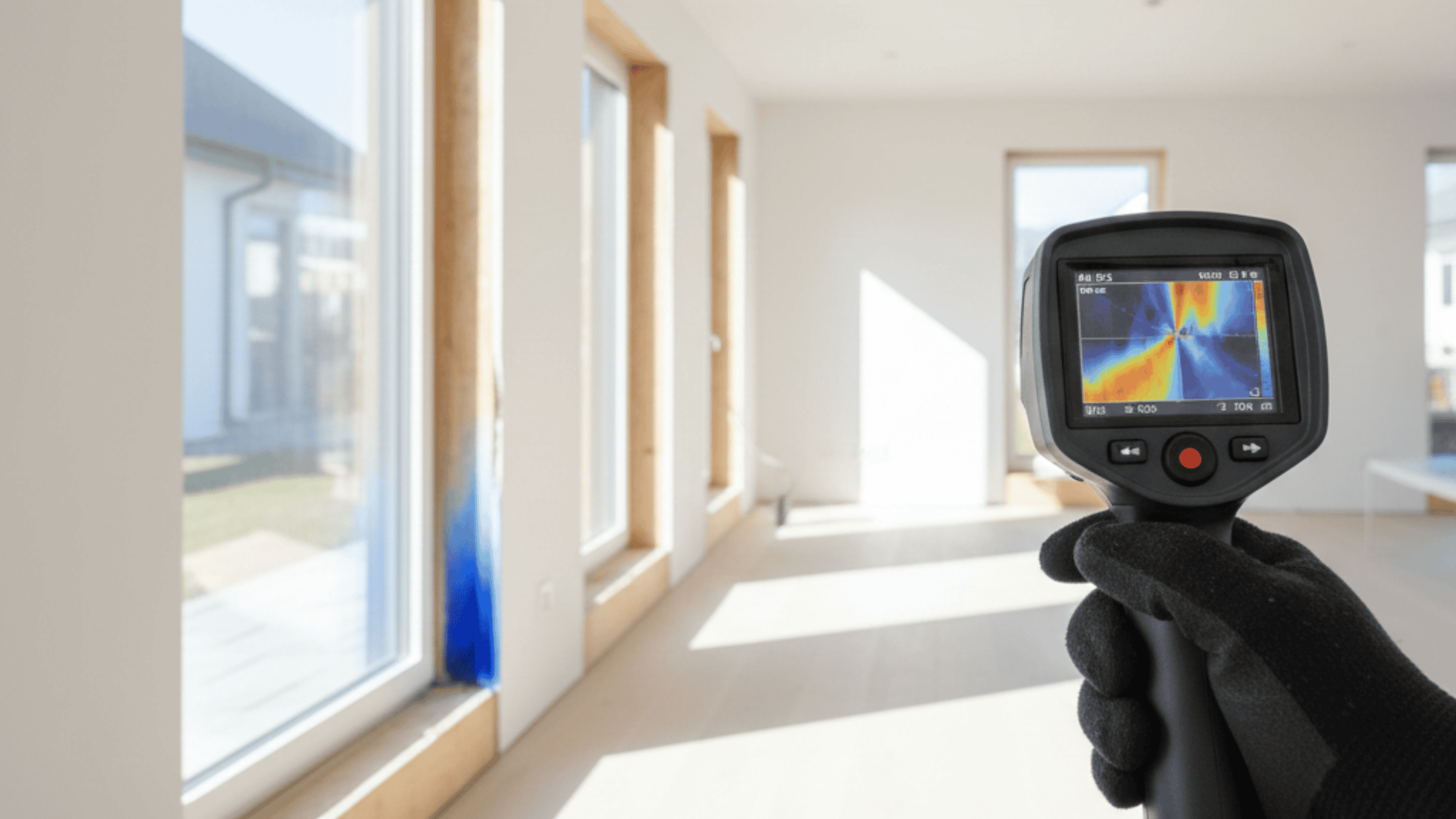 JDH Remodeling technician using thermal imaging on a window opening