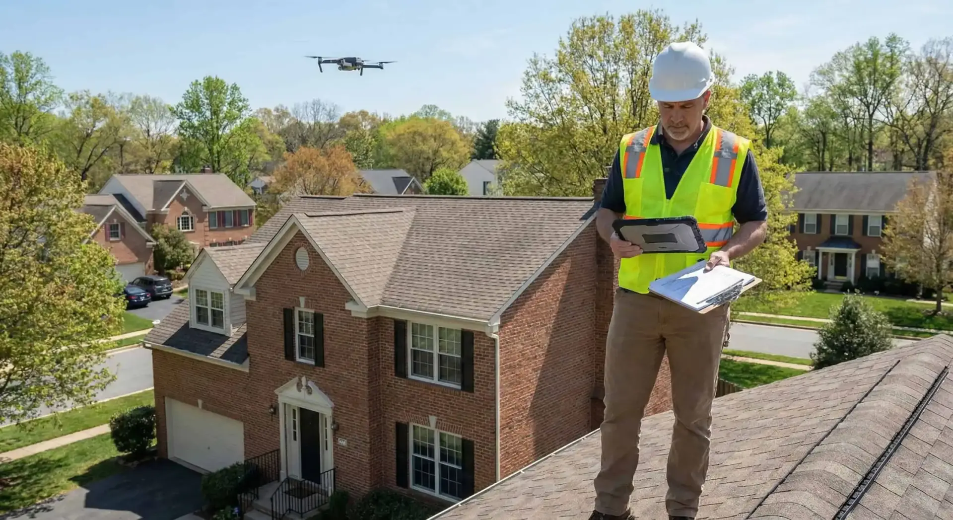 JDH HAAG-certified inspector documenting roof condition during a pre-hurricane-season inspection in Maryland