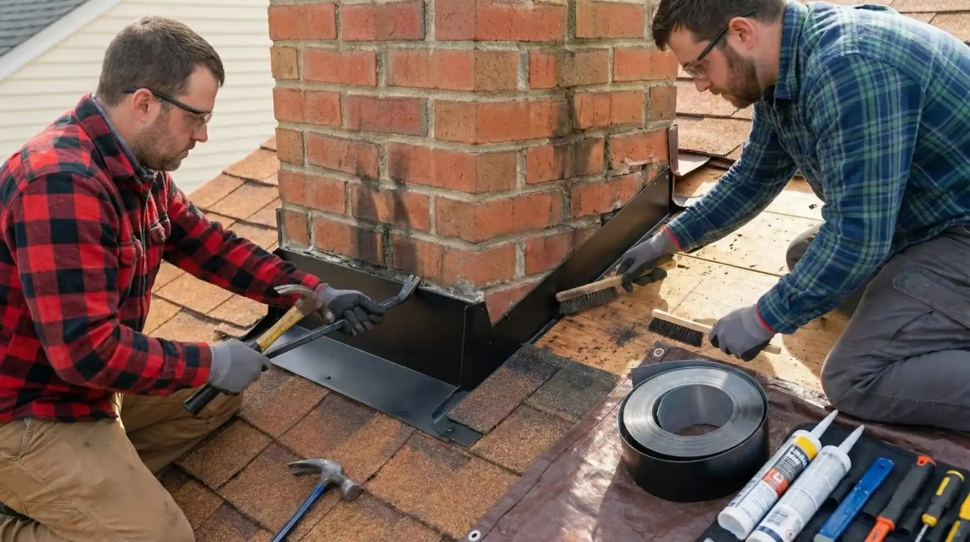 JDH Remodeling crew on a Waldorf Maryland chimney flashing job, working the Charles County Route 301 corridor from St. Leonard headquarters