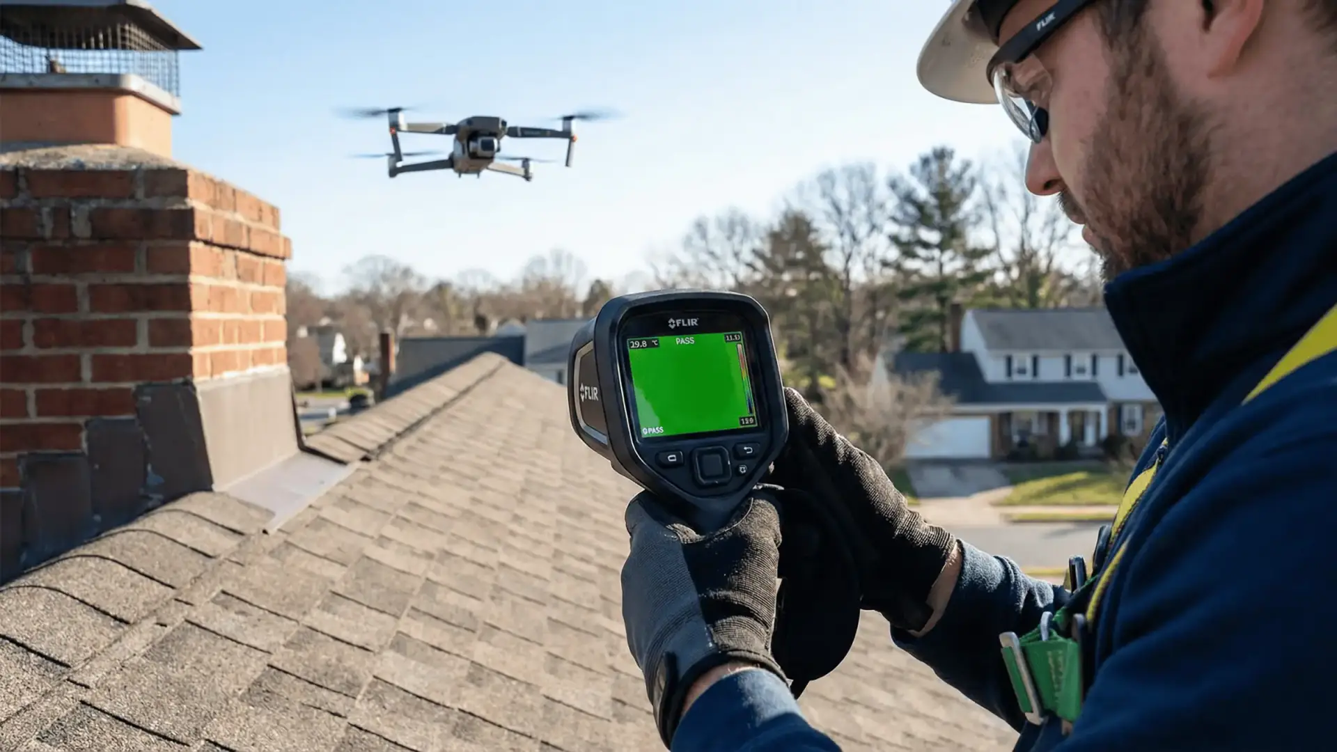 JDH Remodeling using thermal moisture mapping to certify a roof for a VA/FHA loan closing