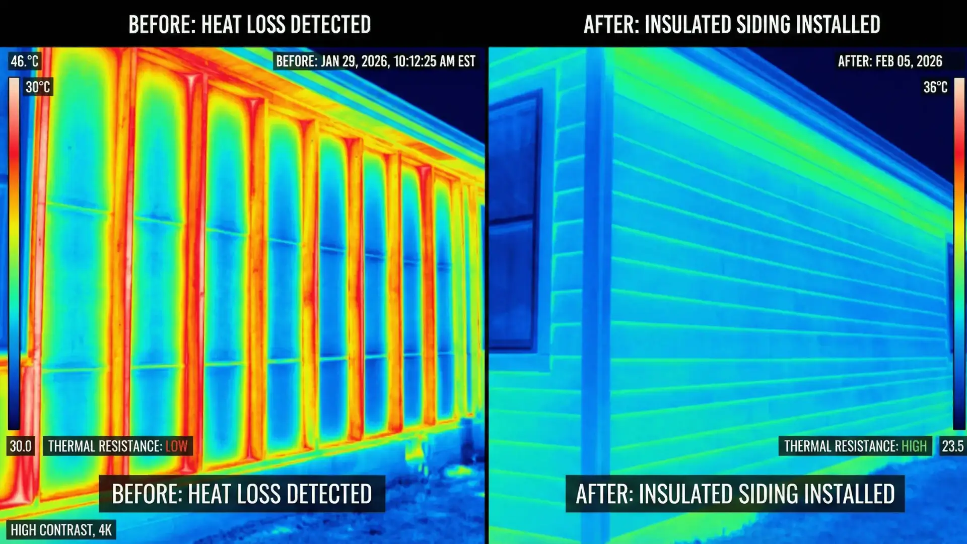 JDH thermal imaging showing pre-replacement heat loss through siding on a Maryland home