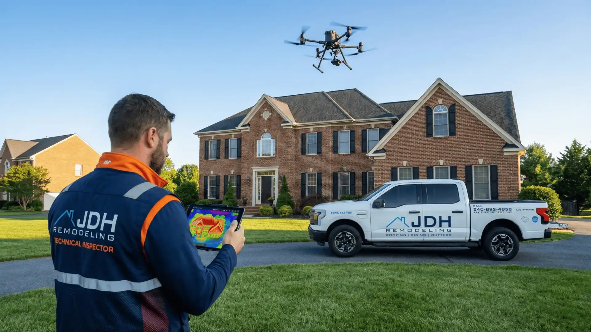 JDH Remodeling utilizing FLIR thermal sensors to identify moisture trapped behind home siding