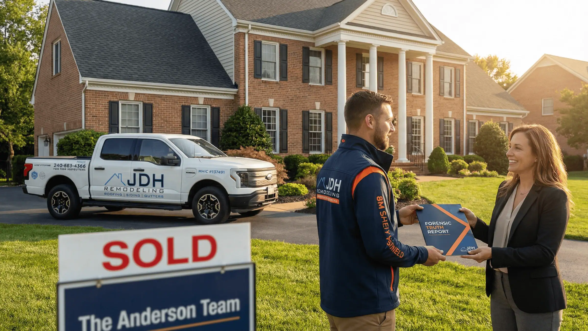 JDH Remodeling expert providing a VA/FHA roof certification for a storm-damaged property